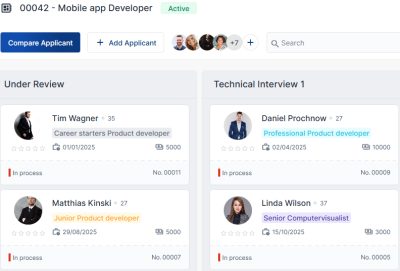 Screenshot von Kandidaten für eine Stelle